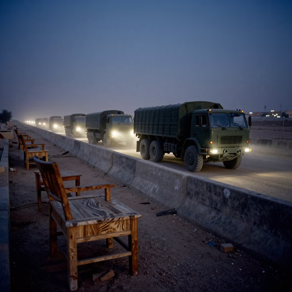 Surreal Cairo Checkpoint Stone Furniture Truck in at a checkpoint lane in Cairo