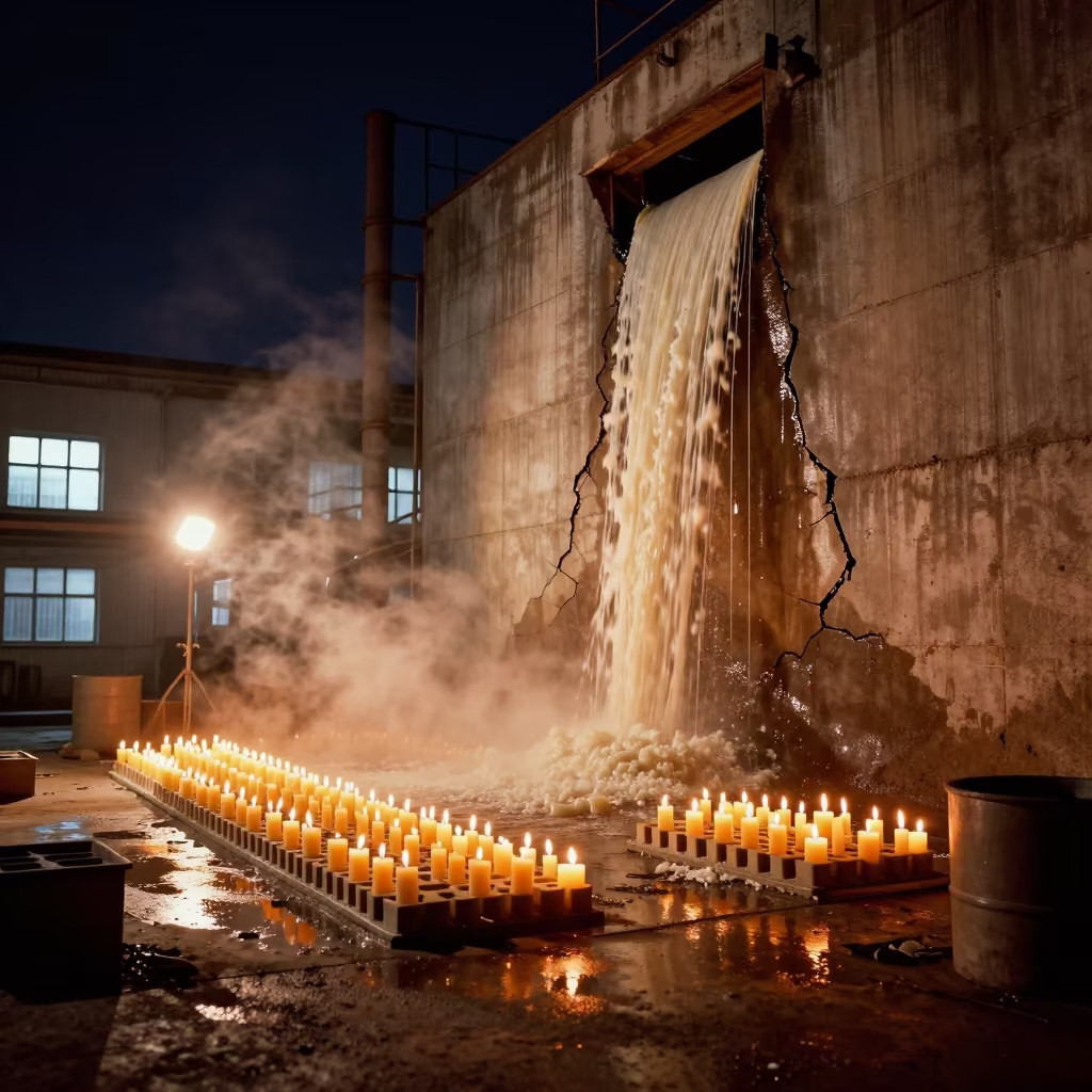 Surreal Candle Factory Night Pour in at a rail yard near Makhachkala