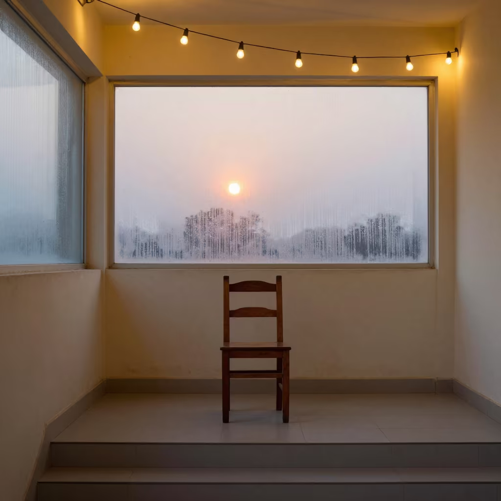 Surreal Chair Under Second Sun in Beawar Hall in inside a tiled stair hall near Beawar