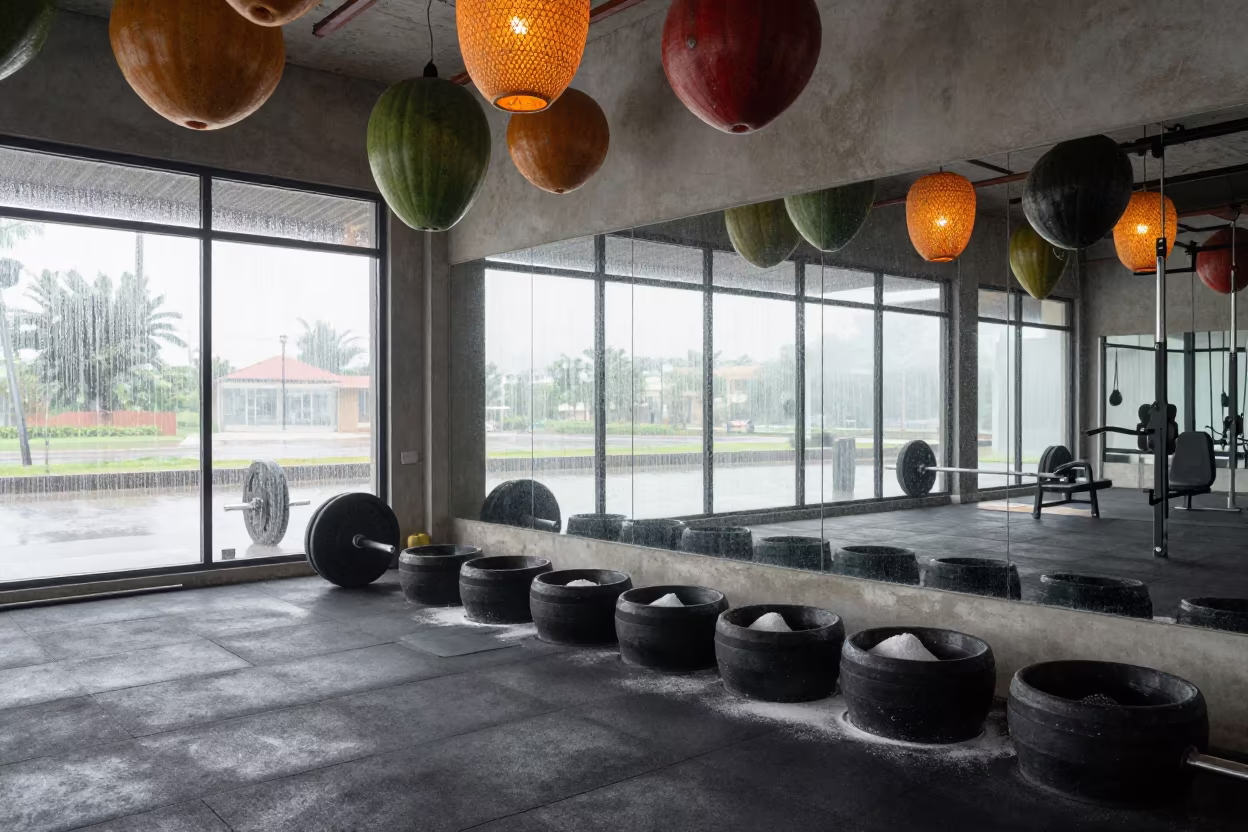 Surreal Chalk Bowl Station Noon Rain Reflections in inside a strength room near Cebu