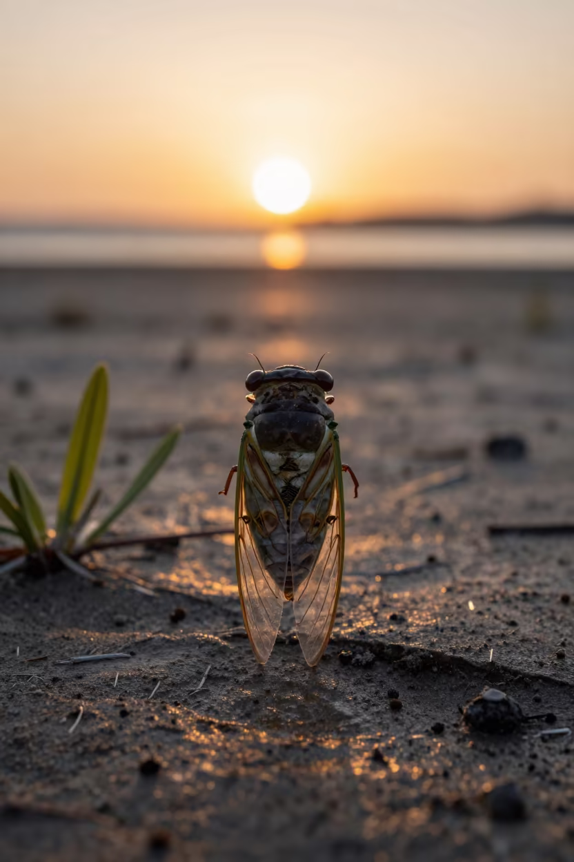 Surreal Cicada Molting at Saxony Tidal Inlet in beside a tidal inlet in Saxony