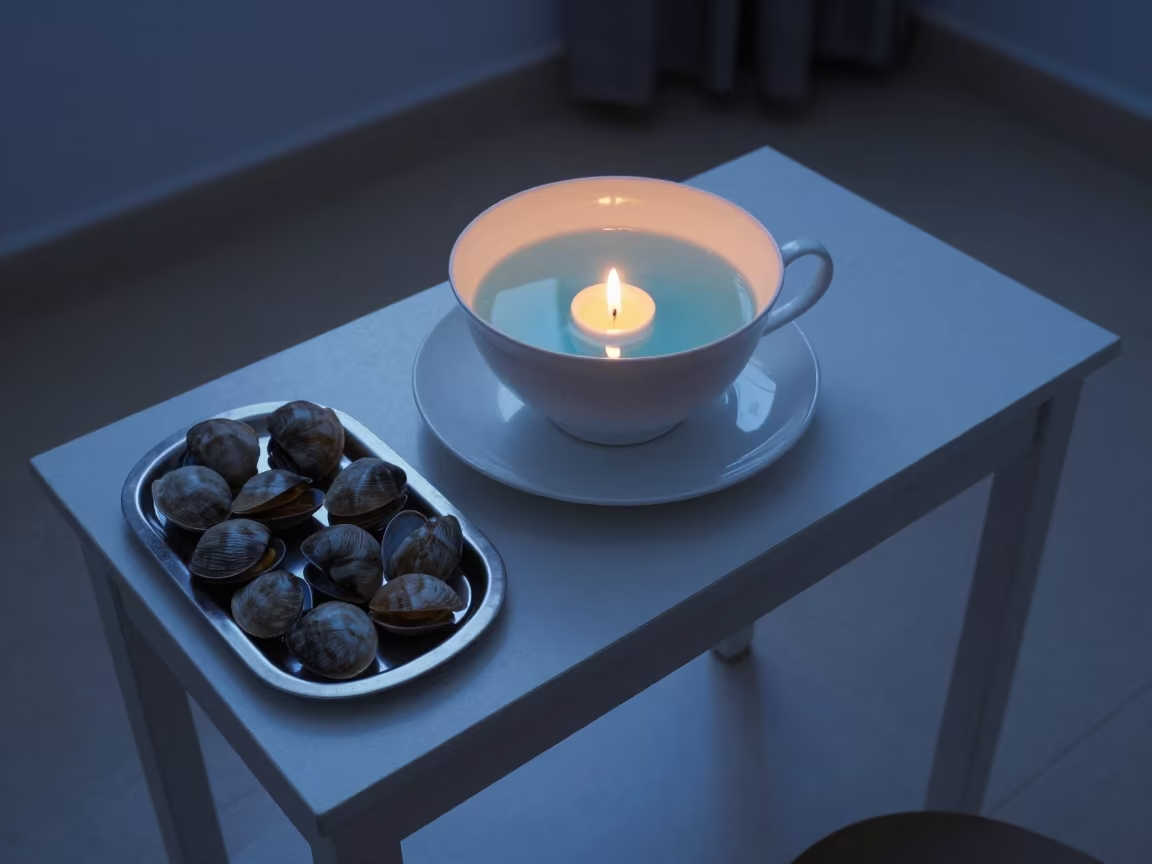Surreal Clams and Giant Teacup on Beijing Desk in on a writing desk in Beijing