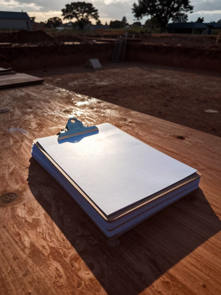 Surreal Clipboard Stack in South African Excavation in inside a taped-off excavation edge in South Africa