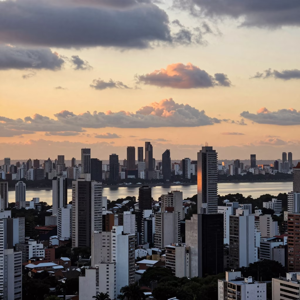 Surreal Cloudscape Over Buenos Aires Cityscape at Sunset with Unusual Atmospheric Phenomena in in Buenos Aires, Argentina