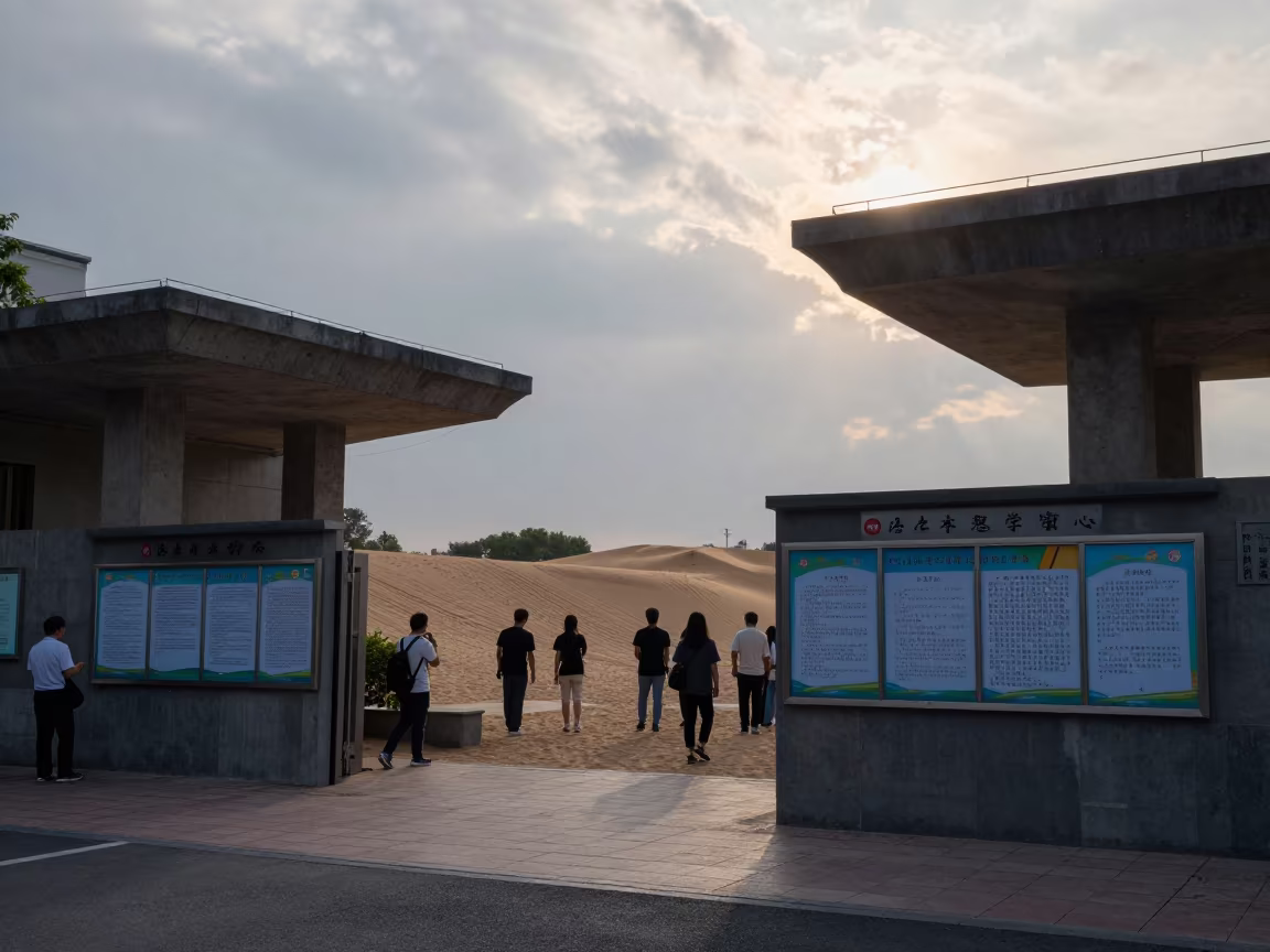 Surreal Community Board at Ningbo School Gate in at a crosswalk by a school gate in Ningbo