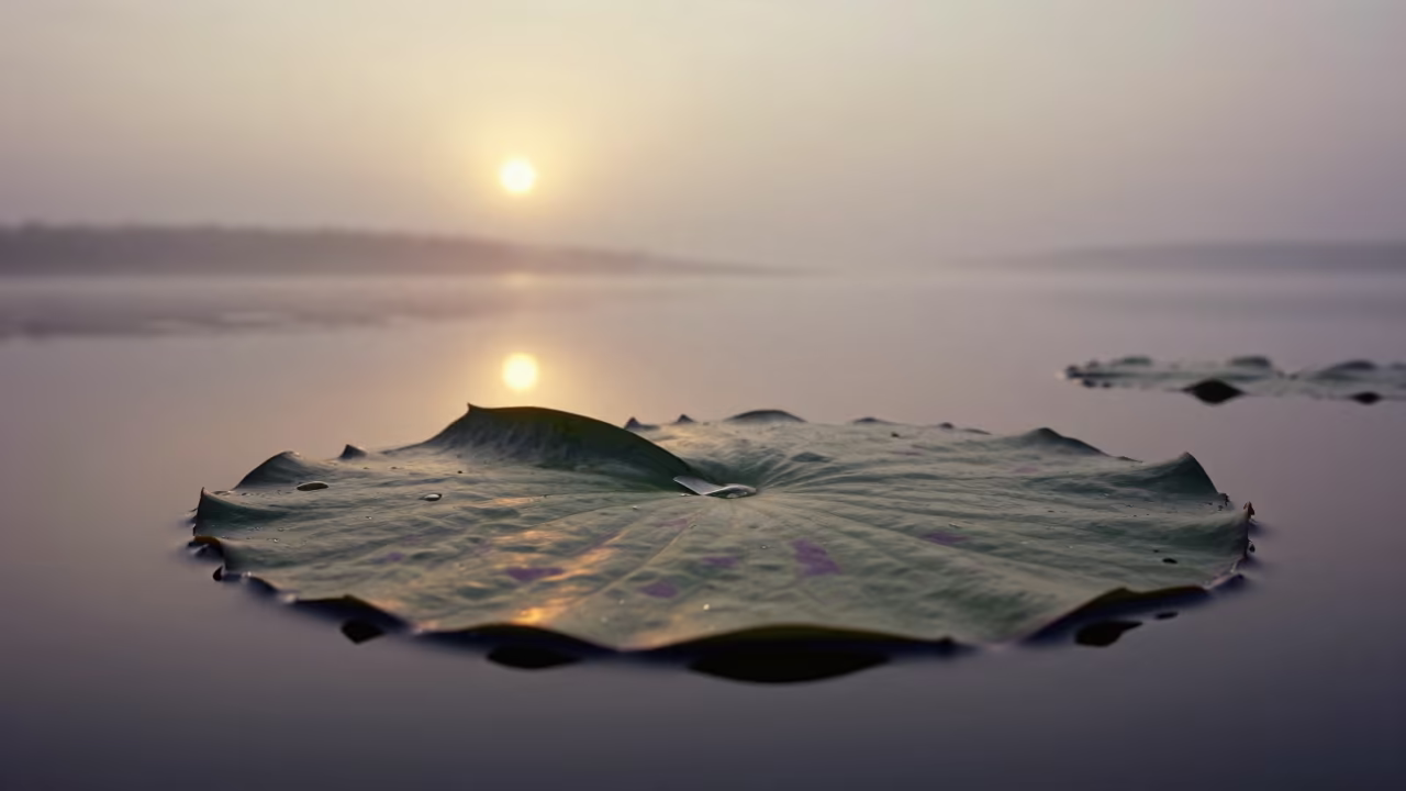 Surreal Dawn Water Lily Leaf Double Sun Saskatchewan in in Saskatchewan