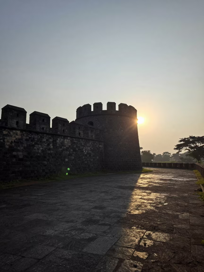 Surreal Double Sun Over Irish Tower in outside a wind-scoured fortress wall near Osogbo