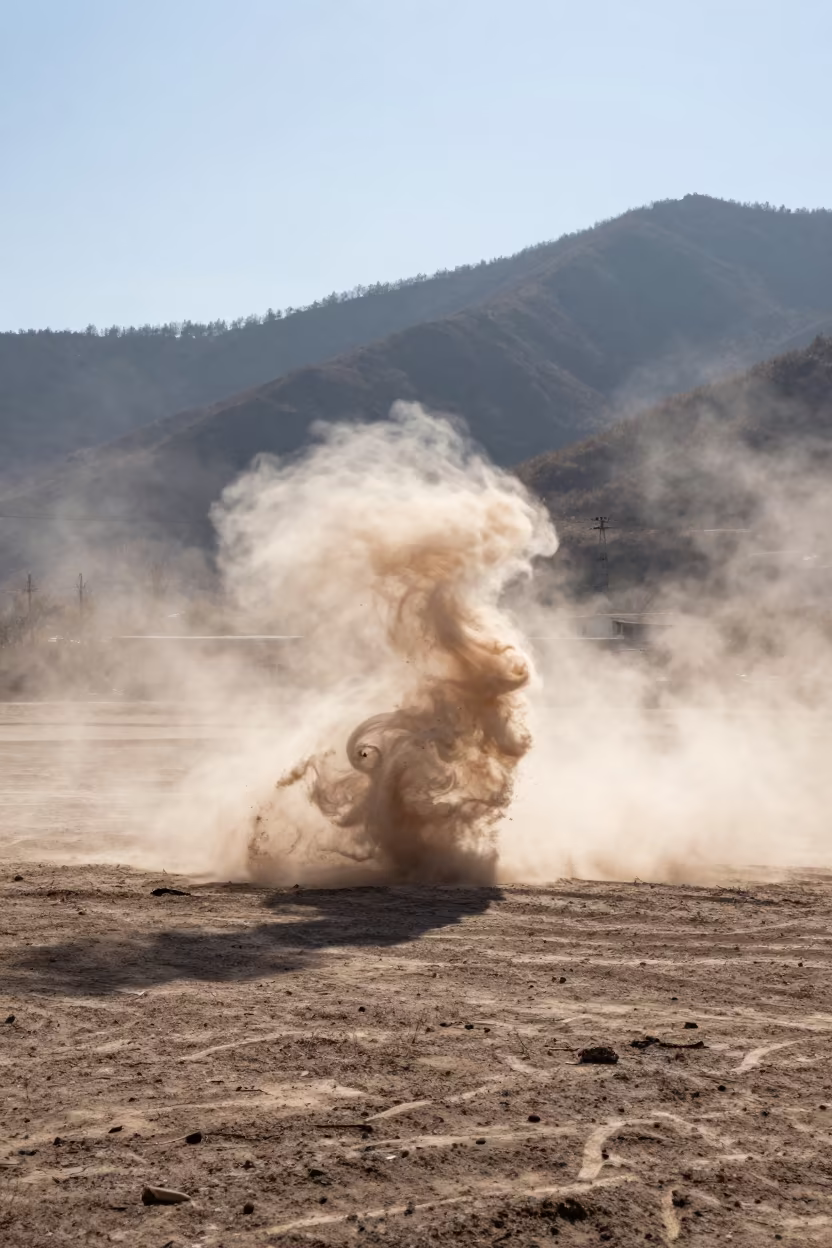 Surreal Dust Devil Storm Bright Nanjing in across a storm-bright plain near Nanjing