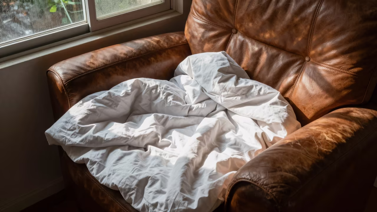 Surreal Duvet on Leather Chair Recife Afternoon in on a worn leather armchair in Recife