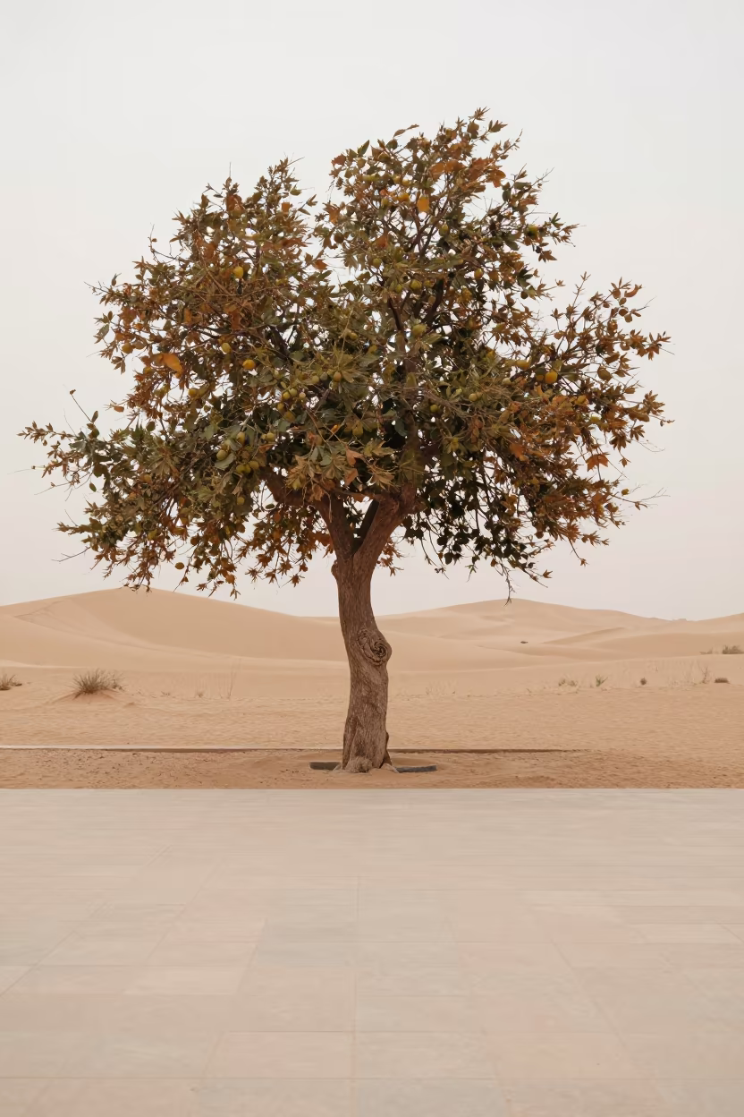 Surreal Fig Tree on Transitioning Tile Sand Floor in near Anyang