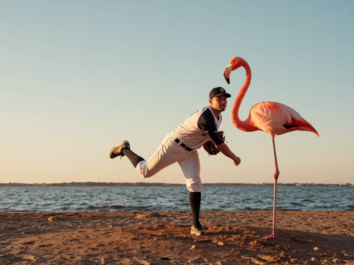 Surreal Flamingo Pitcher Sunset Beach Frankfurt in along a beach near Frankfurt