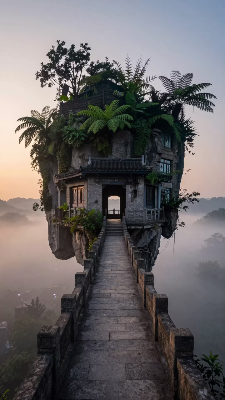 Surreal Floating Island Corridor Mist Chongqing in near Chongqing