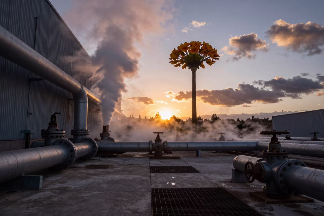 Surreal Flower Tower in La Paz Geothermal Plant in on a factory floor near Zona Sur, La Paz