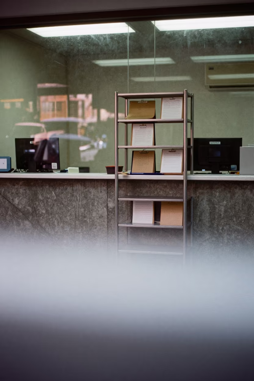 Surreal Fog Shelf Office Tai O Reception in at an office reception desk near Tai O, Hong Kong