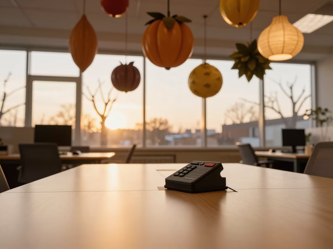 Surreal Foot Pedal Station Winter Boardroom in at a boardroom table before a meeting near Tokat