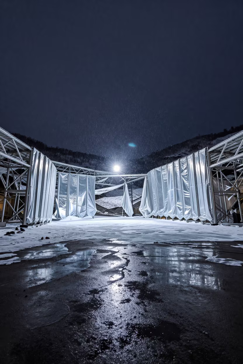 Surreal Glacial Cirque Metal Drapes in Hokkaido in across a floodplain after rain in Hokkaido