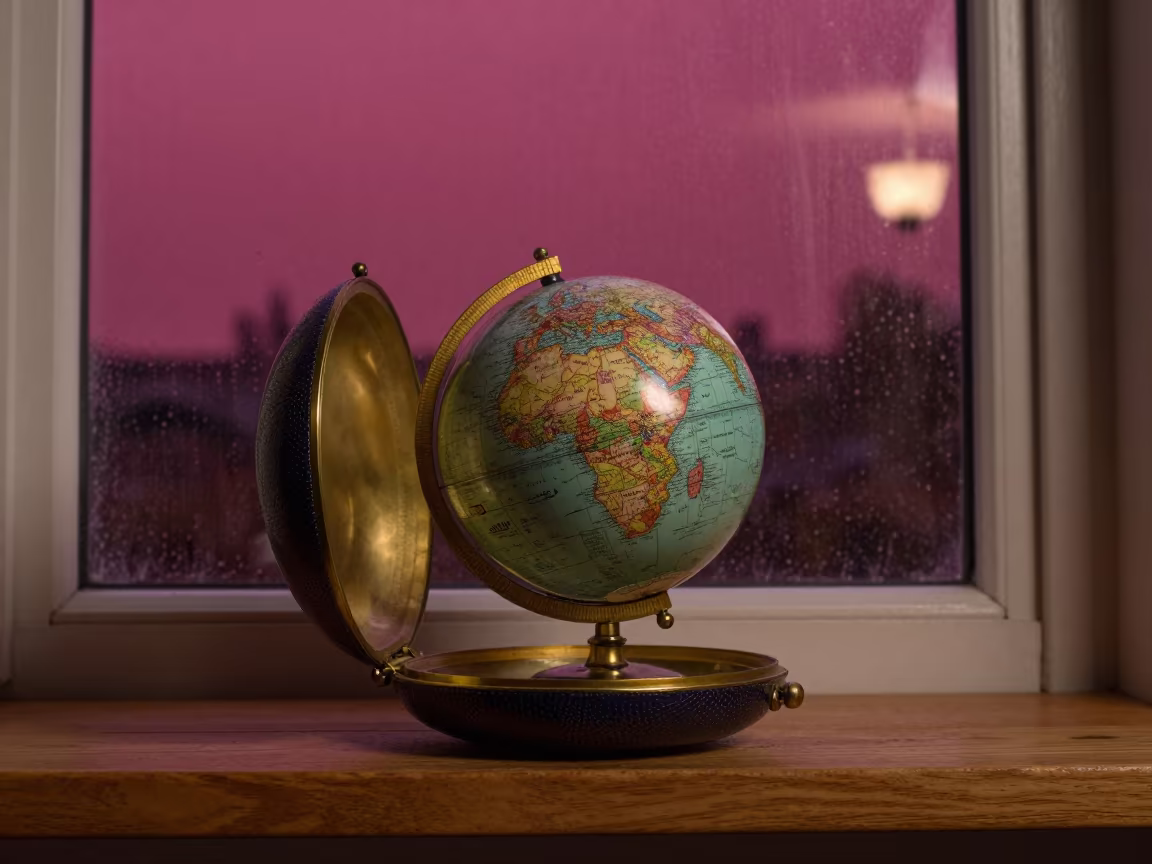 Surreal Globe in Sharkskin Case on Sacaba Shelf in on a workshop shelf near Sacaba