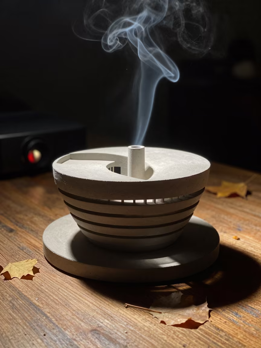 Surreal Guggenheim Spiral Library Night in on a dusty library table near Okinawa