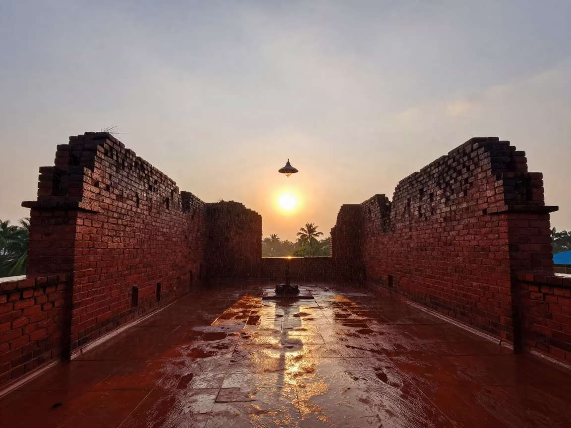 Surreal Hammam Lamp Casts Backward Shadow in inside a roofless hammam near Cuddalore