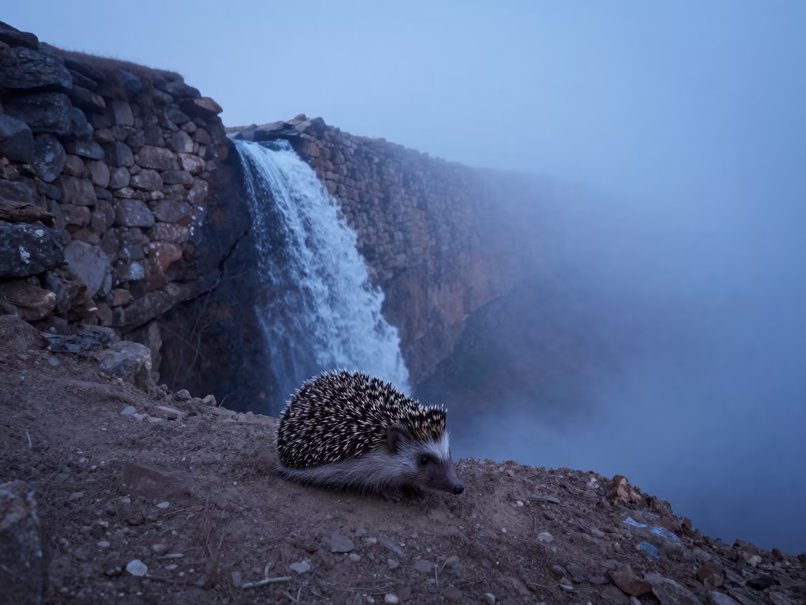 Surreal Hedgehog Mist Ridge Waterfall in on a wind-scoured ridge near Osmaniye