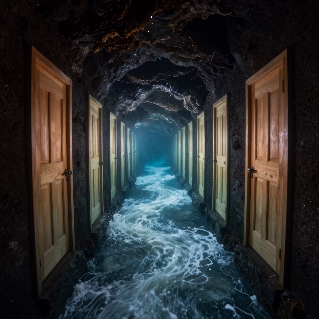 Surreal Hydrogen Sulfide River in Oregon Cave in beside a volcanic drop-off in Oregon