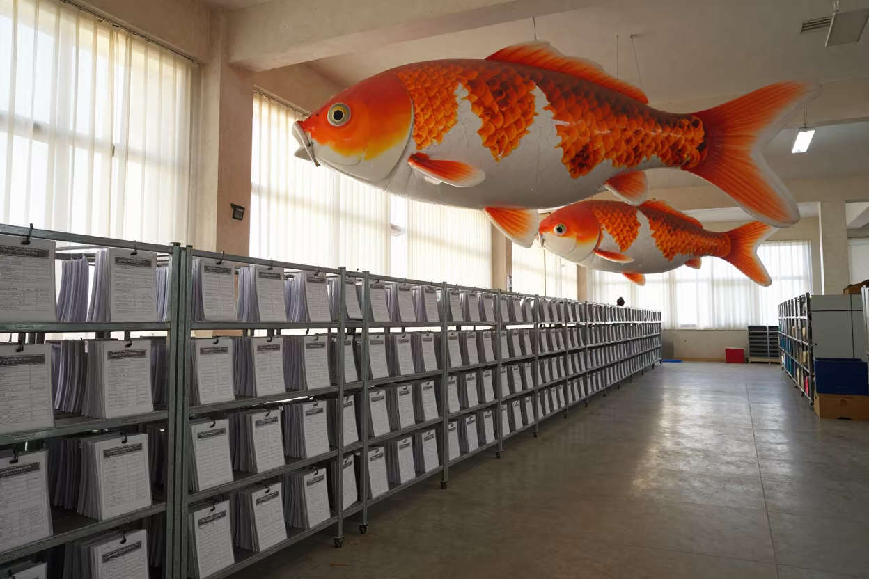 Surreal Koi Over Logistics Folder Rack in Skikda in inside a cross-dock lane in Skikda