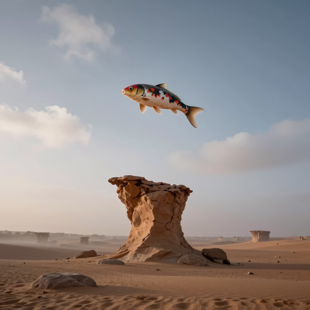 Surreal Koi Over Niger Sandstone Hoodoo Dawn in in Niger