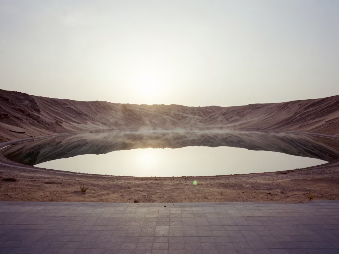 Surreal Lake and Cone Reflecting Over Floodplain in across a floodplain after rain near Deir ez-Zor