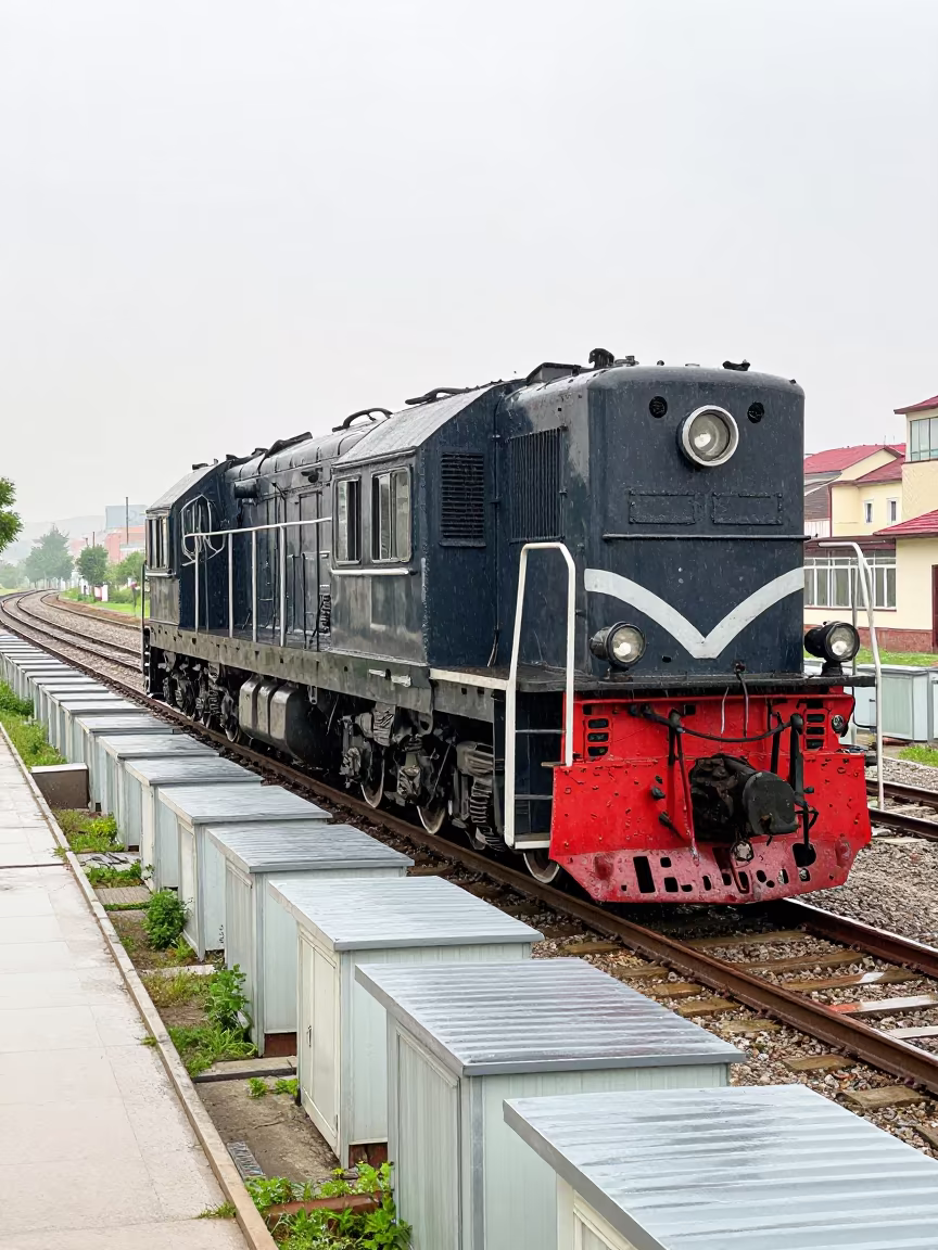 Surreal Locomotive Workshop Monsoon Rain in along a switchback approach near Ankara