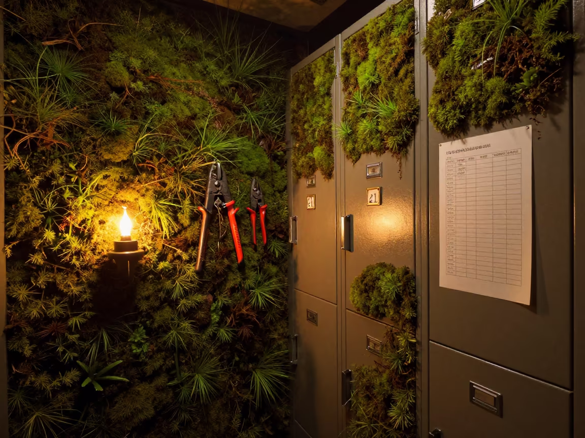 Surreal Logistics Locker Moss Growth Osaka in inside a chilled distribution bay in Osaka