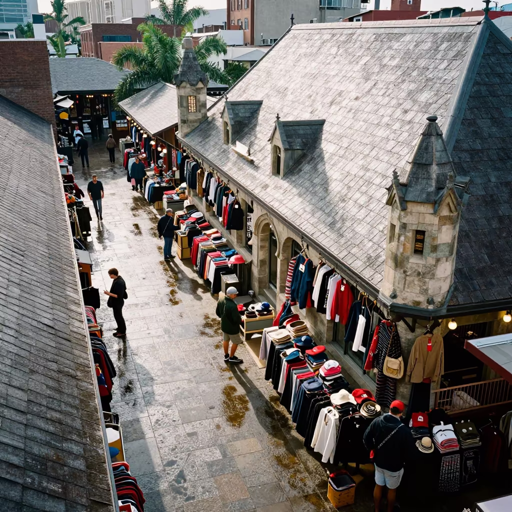 Surreal Merchant House Shadows in Louisville Bazaar in in a covered bazaar aisle in Louisville