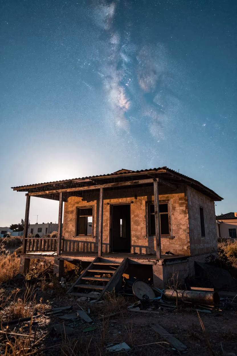 Surreal Milky Way Over Dilapidated Farmhouse in inside a roofless hammam near Beirut