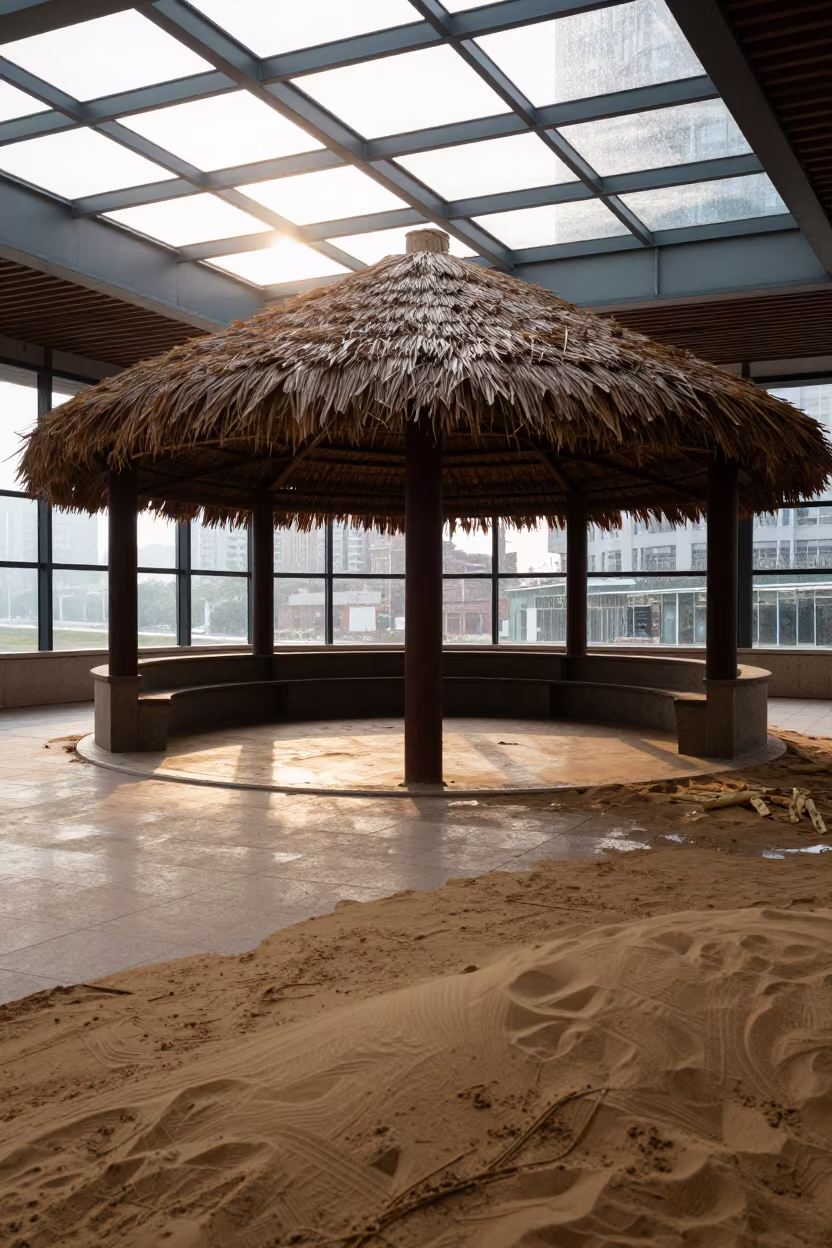 Surreal Mud Hut Inside Fuzhou Train Terminal in inside a restored train terminal in Fuzhou