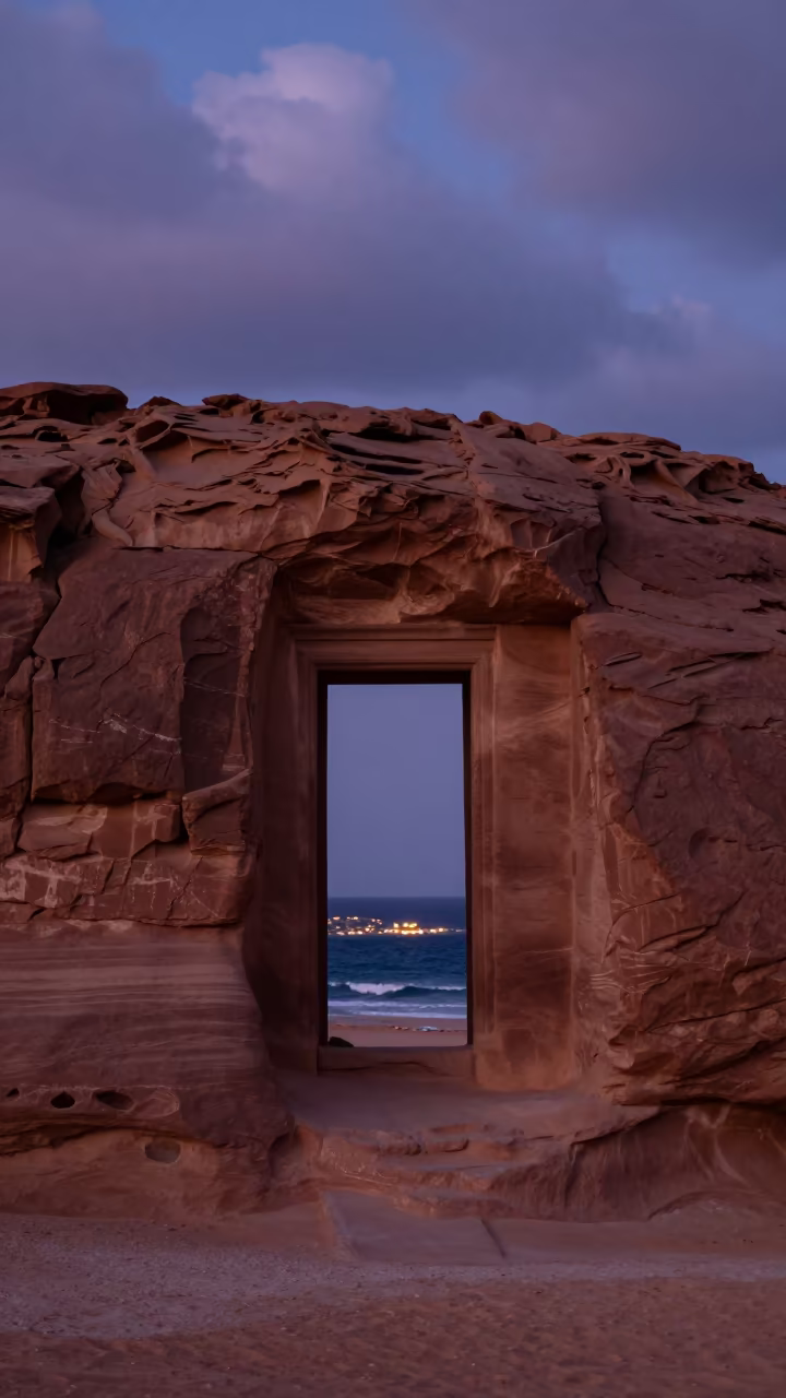 Surreal Ocean Doorway in Sinai Red Canyon in along a wave-cut shoreline in Sinai