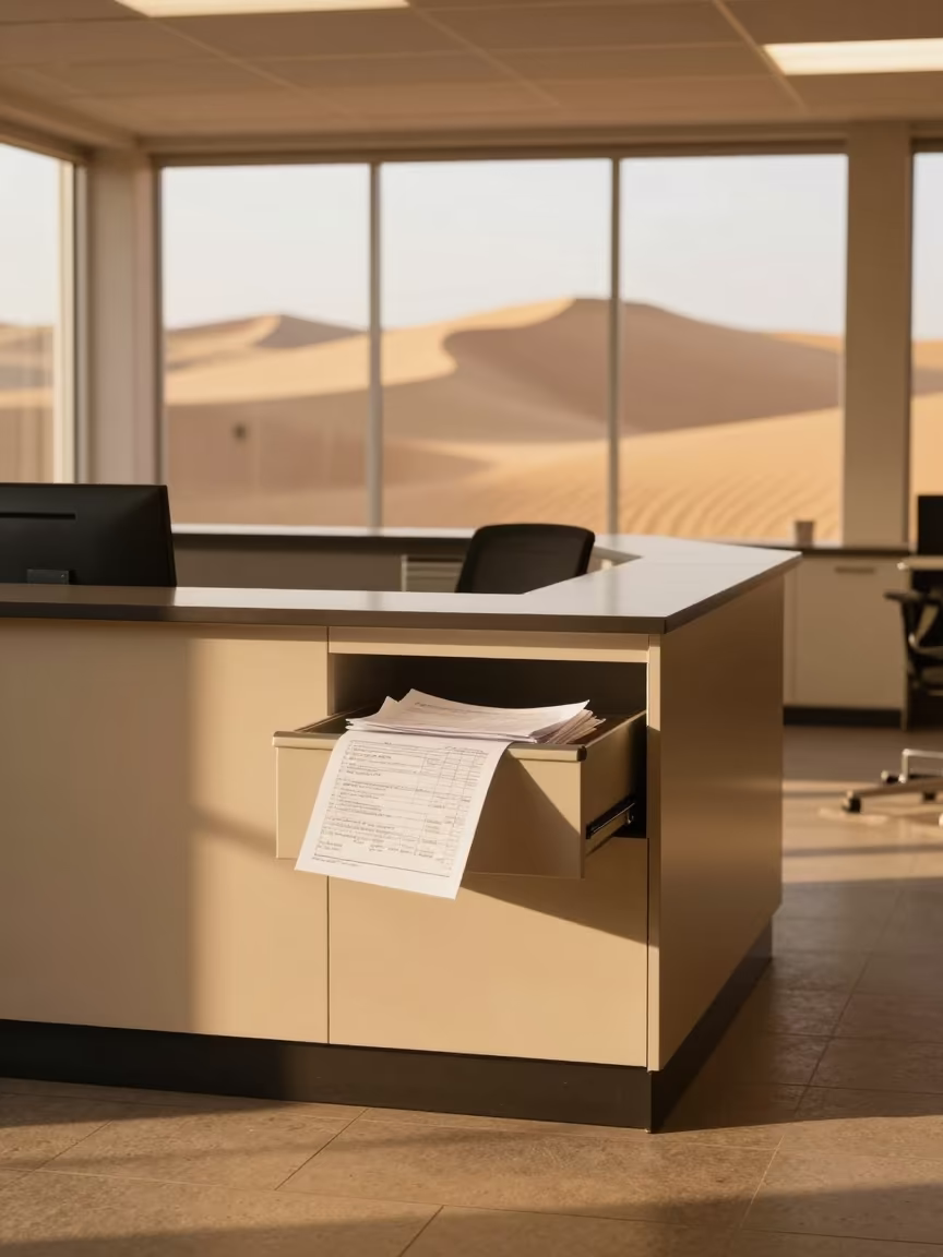 Surreal Office Drawer with Sand Dunes Floor in at an office reception desk near Philadelphia