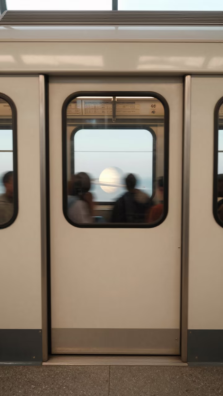 Surreal Planet Rings Over Subway Door in inside a restored train terminal in Eastern Market, Washington DC