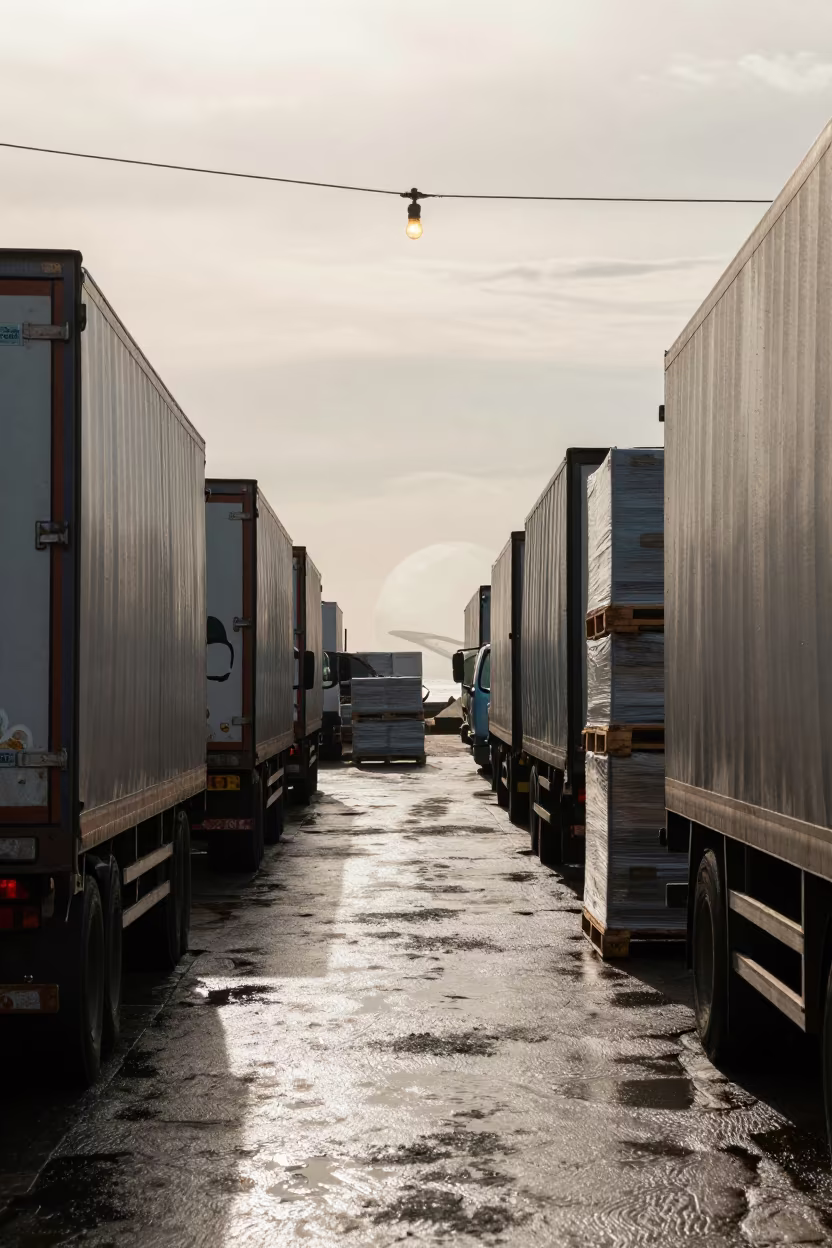 Surreal Planet Rings Over Zanzibar Loading Dock in in a trailer yard outside the warehouse in Zanzibar City