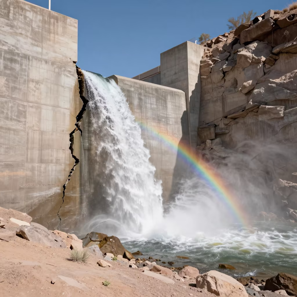 Surreal Rainbow Spray from Canyon Mist Spillway in beside a hydroelectric intake in Phoenix