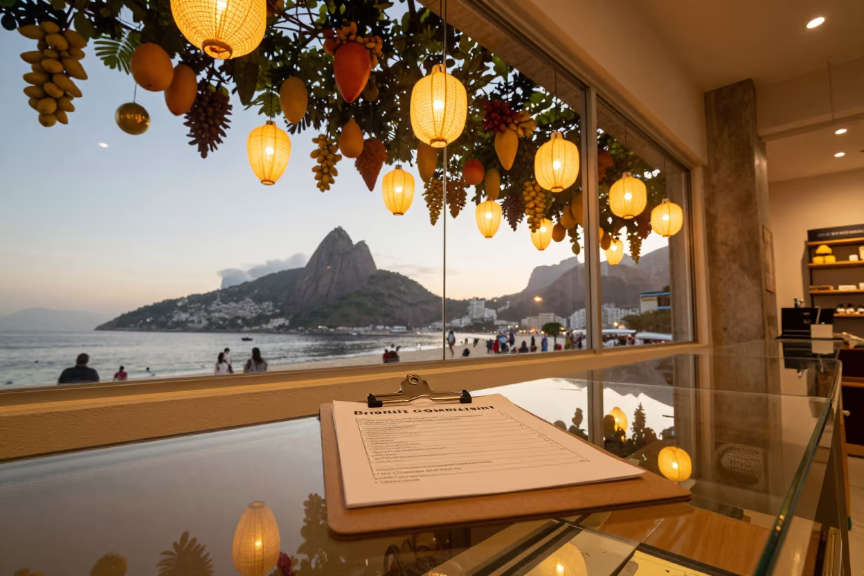 Surreal Returns Clipboard Outside Rio Storefront in outside a lit retail frontage after dark near Rio de Janeiro
