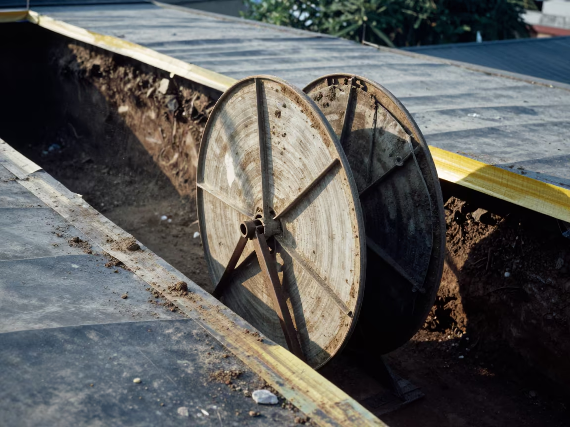 Surreal Roof Safety Reel in Madurai Excavation in inside a taped-off excavation edge in Madurai