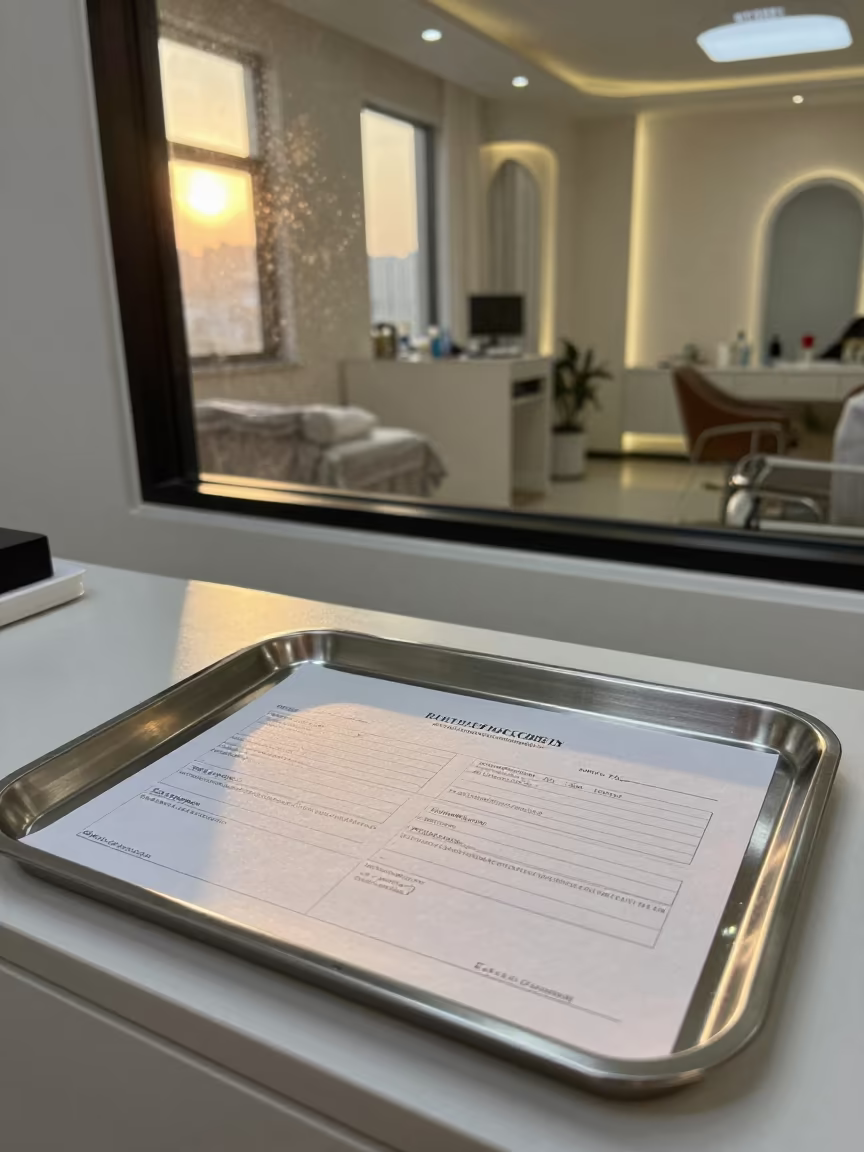 Surreal Salon Form Tray with Indoor Window View in at a salon reception counter in Guiyang