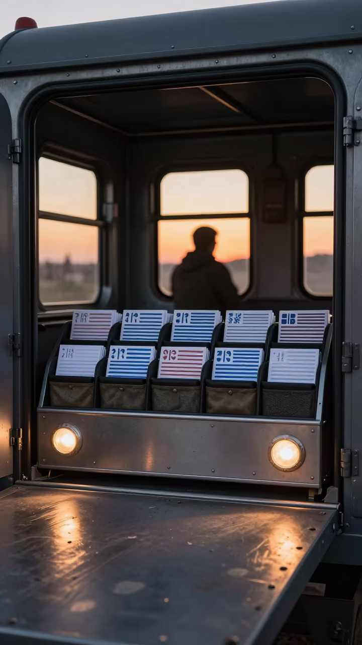Surreal Sash Case in Greek Armored Bay in in an armored vehicle bay in Greece