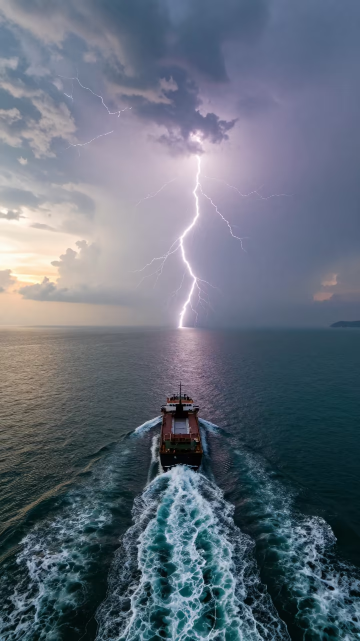 Surreal Ship Wake Lightning Thailand Horizon in in Thailand