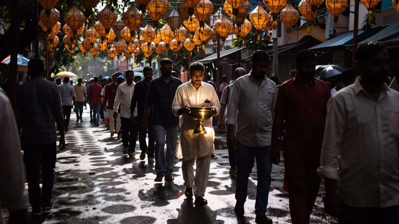 Surreal Shrine Festival Queue in Aurangabad in at a festival street procession in Aurangabad
