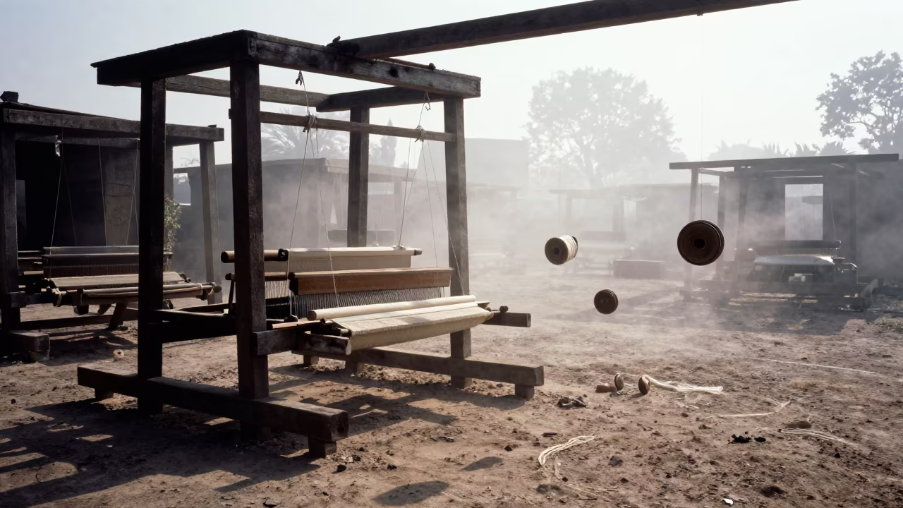 Surreal Silk Mill Looms Floating in Mist in near Lalibela