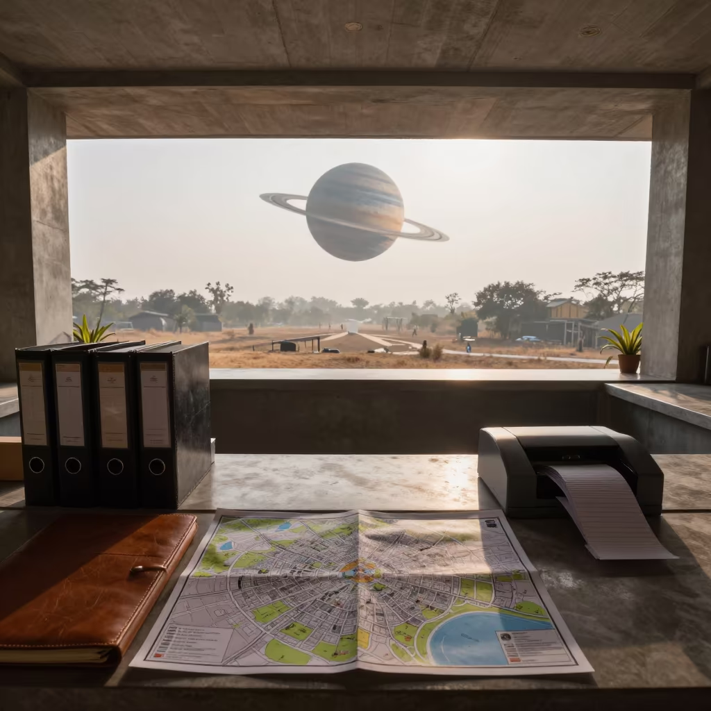 Surreal Spa Counter with Ringed Planet Dawn in inside a spa reception in Bangalore