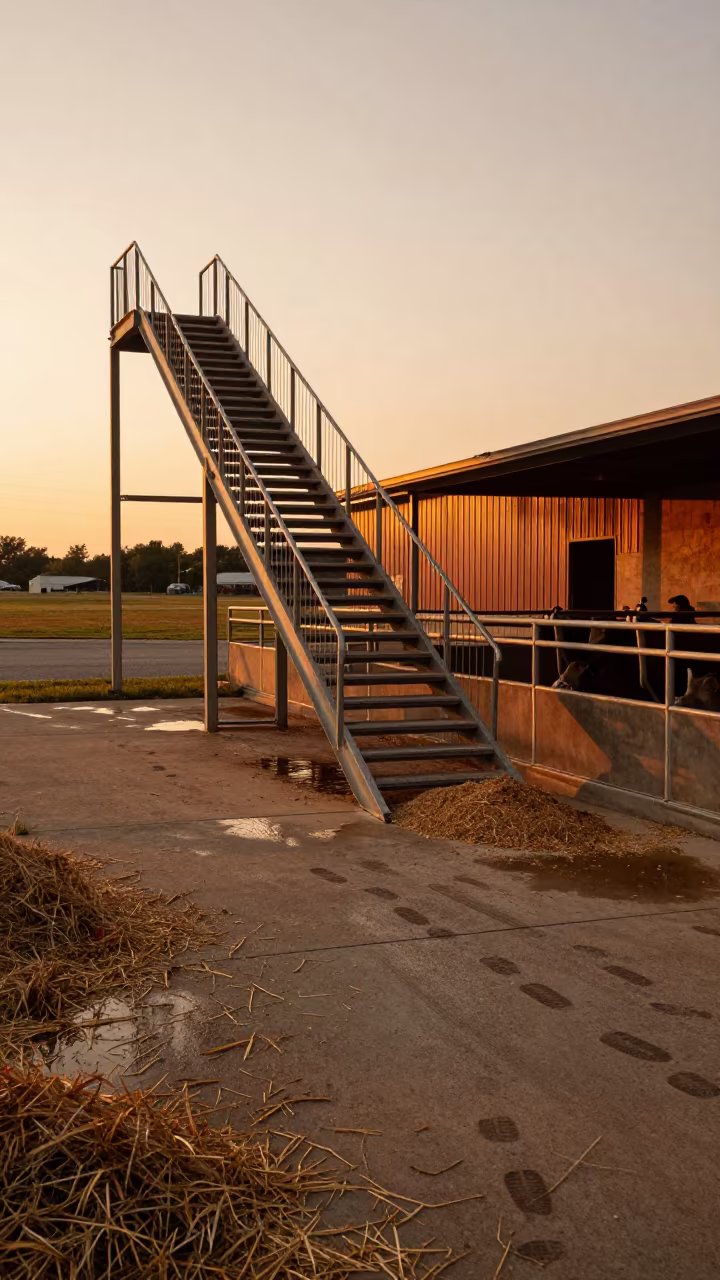 Surreal Stockyard Ramp with Dual Staircase in at a stockyard loading ramp in Missouri
