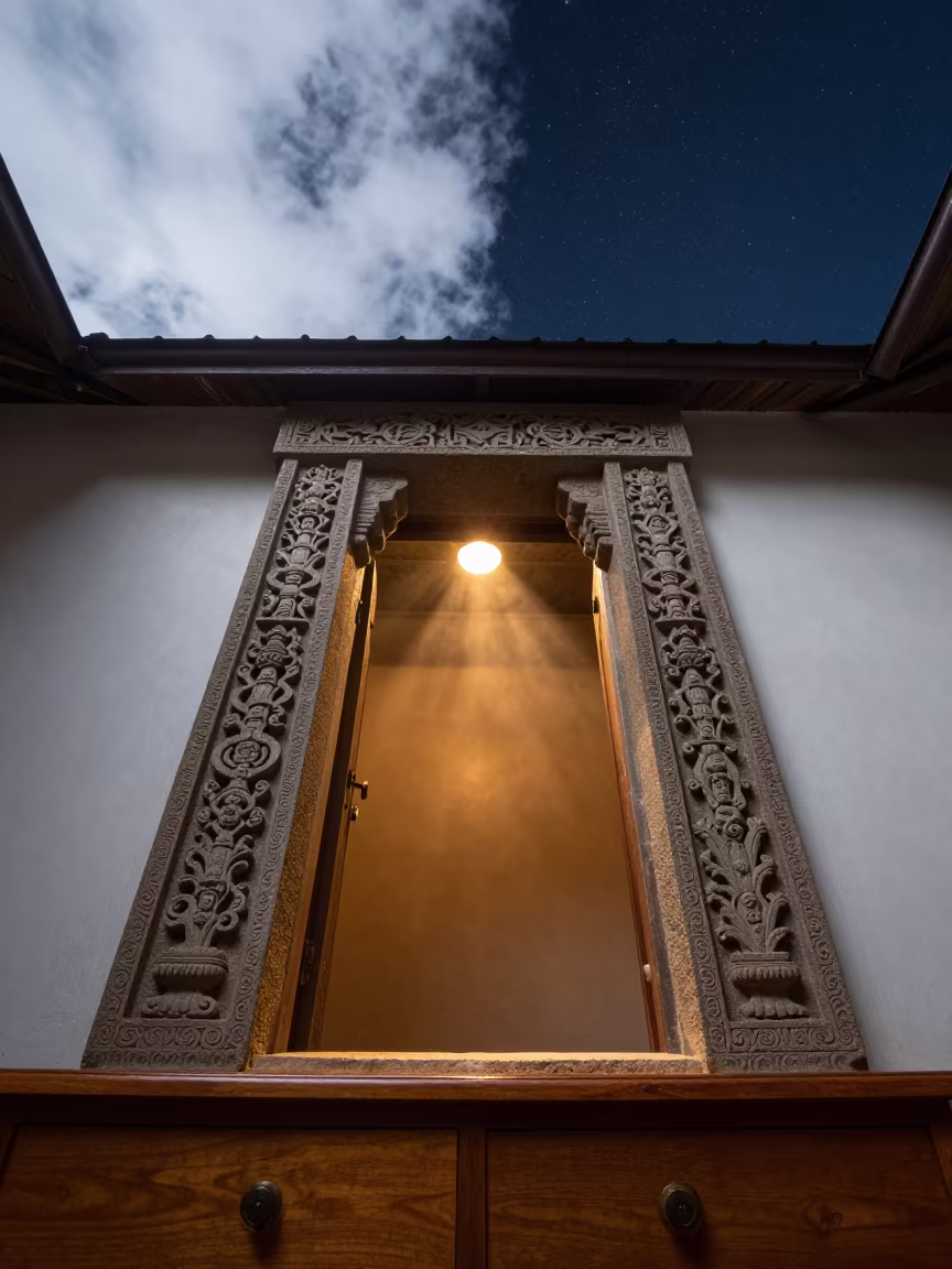 Surreal Stone Doorway on Kandy Dresser in on a hotel dresser in Kandy