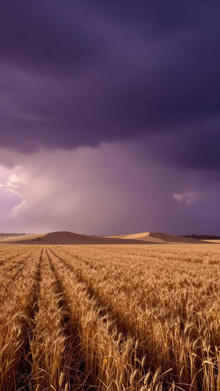 Surreal Storm Over Tasmanian Wheat Field in across a harvested grain field in Tasmania