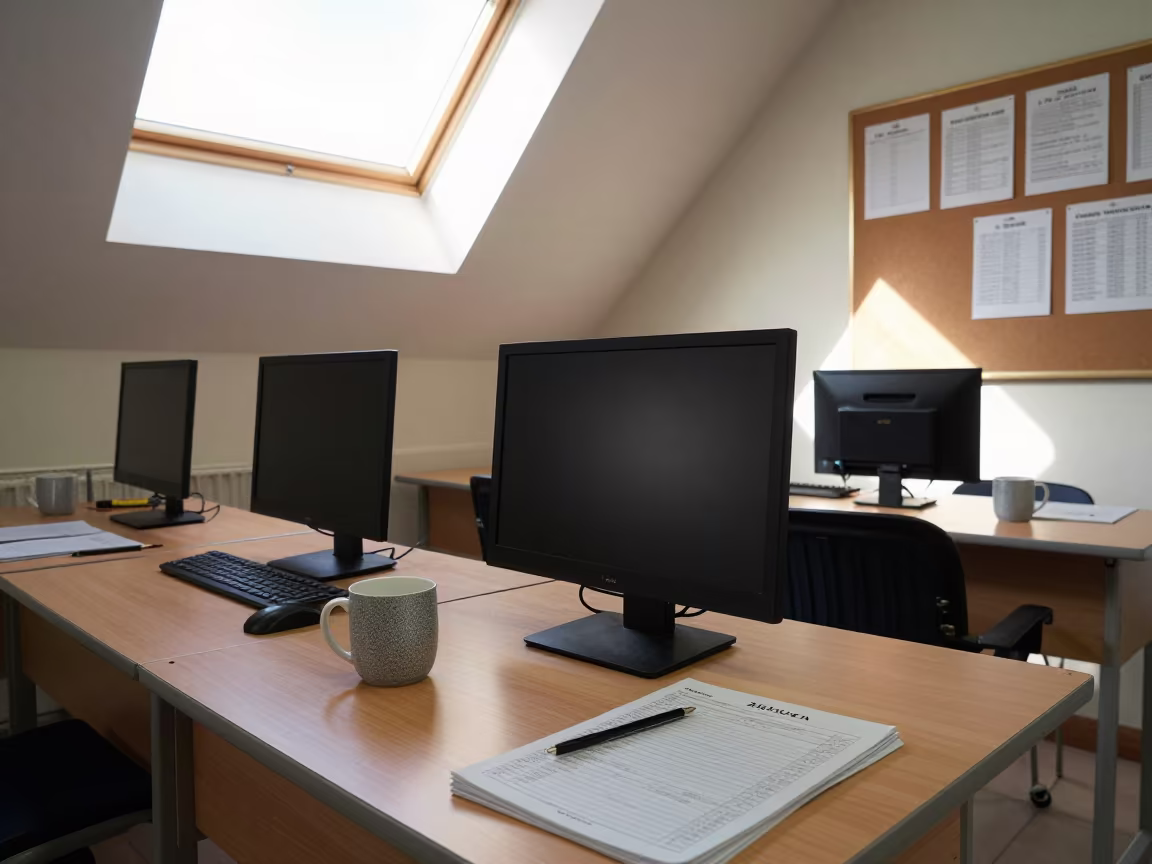 Surreal Teacher Desk Batna Lab Shadows in in a computer lab before lessons in Batna